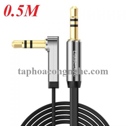 Ugreen 10596 0.5M màu Đen Cáp âm thanh 2 đầu 3.5mm dương đầu vuông góc mạ vàng AV119 30010596